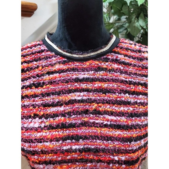 ASOS Womens Multicolor Striped Acrylic Short Sleeve Round Neck Top Blouse 10 - Picture 3 of 12